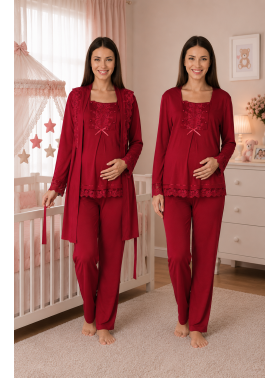 Effortt 3044 VİŞNE Lohusa Hamile Pijama Takım Sabahlık